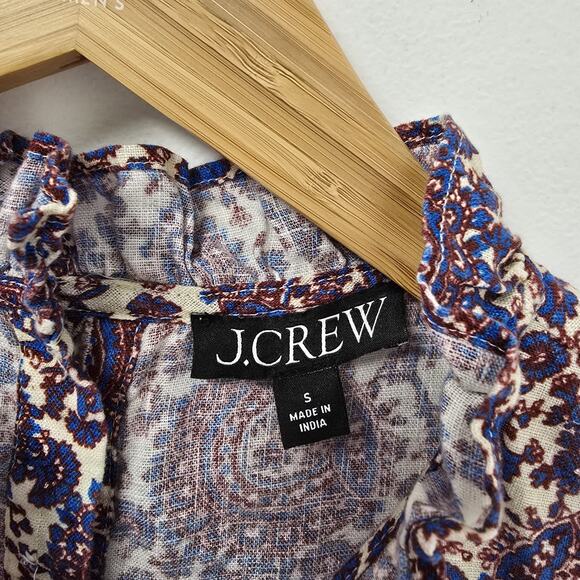 J. Crew Top Size S Fleur Sleeveless Paisley Floral Ruffle Neck Blouse Linen Prep - Picture 6 of 7